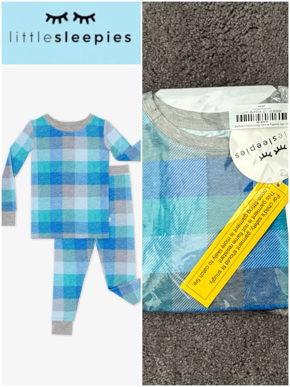 🩵Little Sleepies Blue Buffalo Check PJs